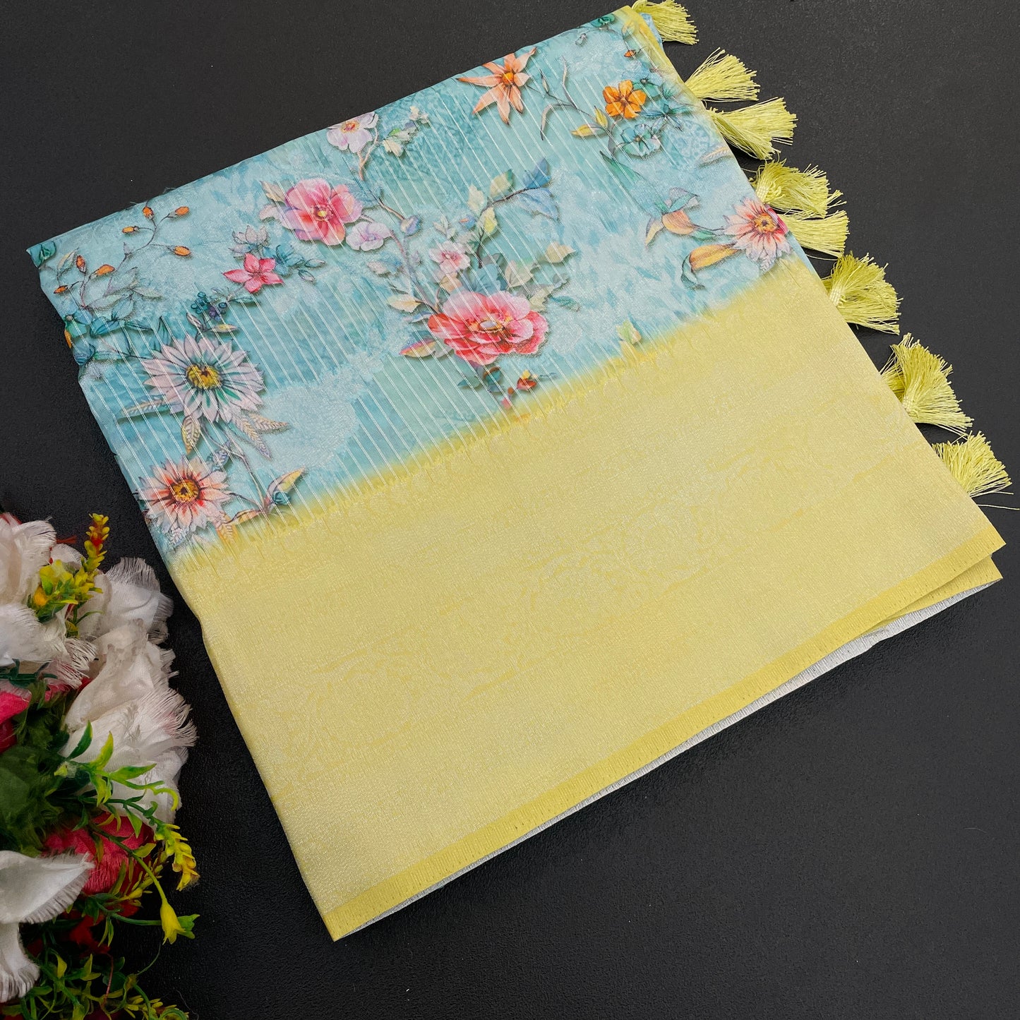 Sparkle Rang Phool Polyester Saree – A Bloom of Vibrant Elegance
