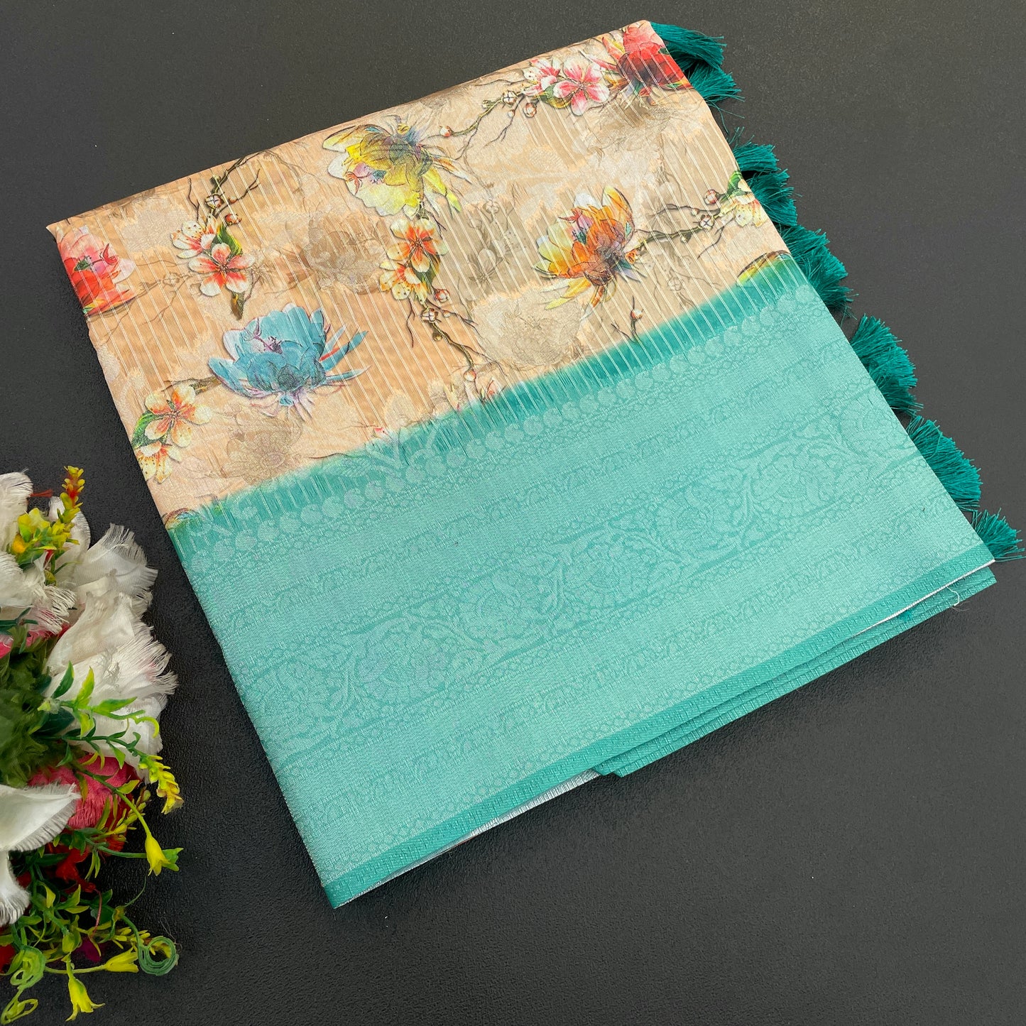 Sparkle Rang Phool Polyester Saree – A Bloom of Vibrant Elegance