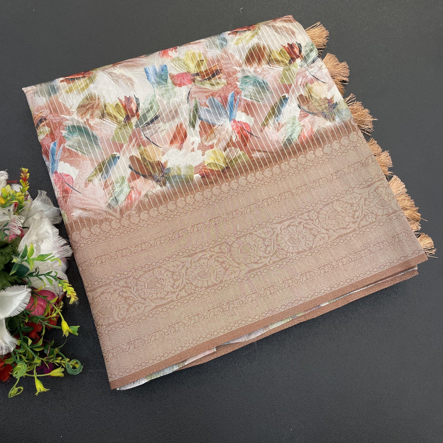 Sparkle Rang Phool Polyester Saree – A Bloom of Vibrant Elegance