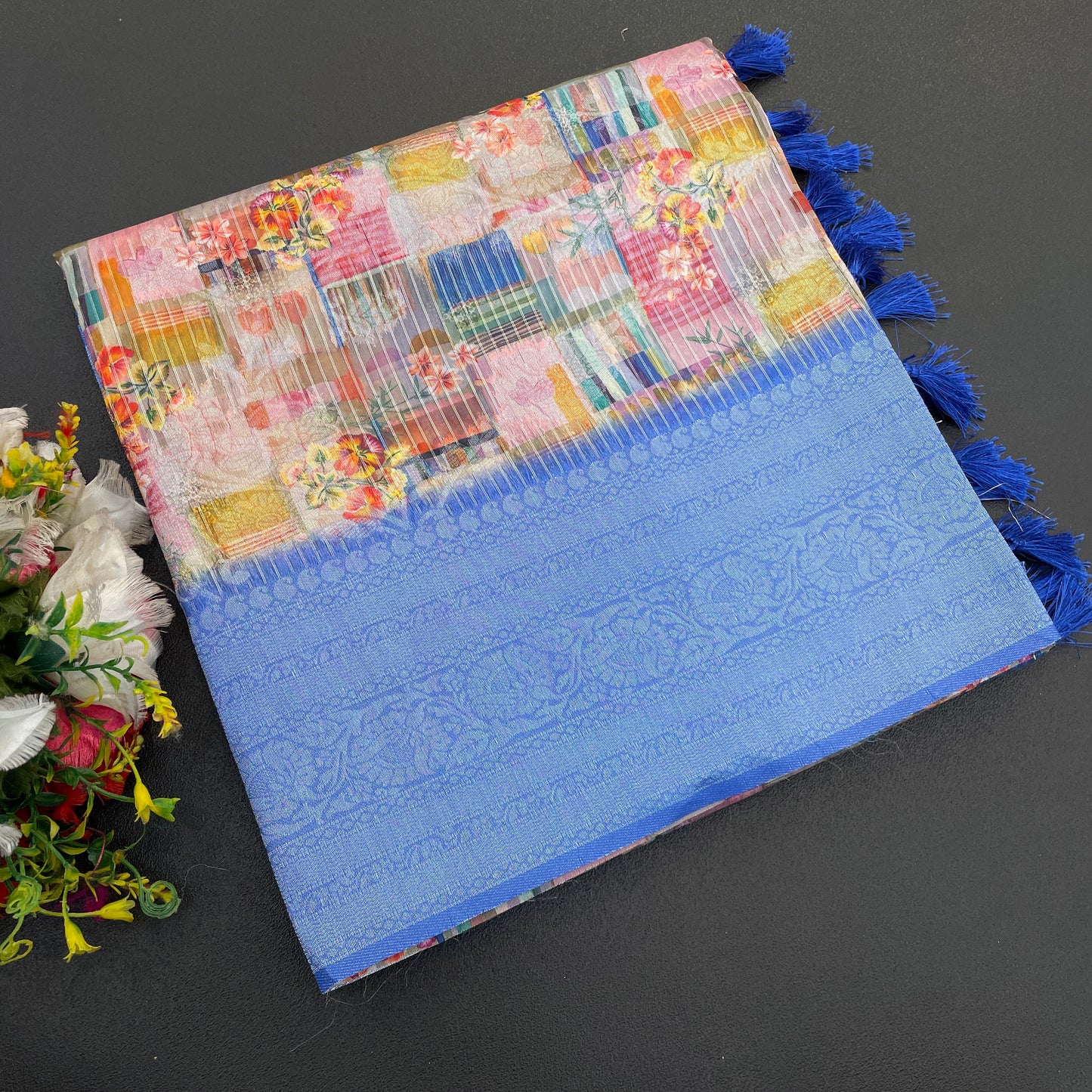 Sparkle Rang Phool Polyester Saree – A Bloom of Vibrant Elegance