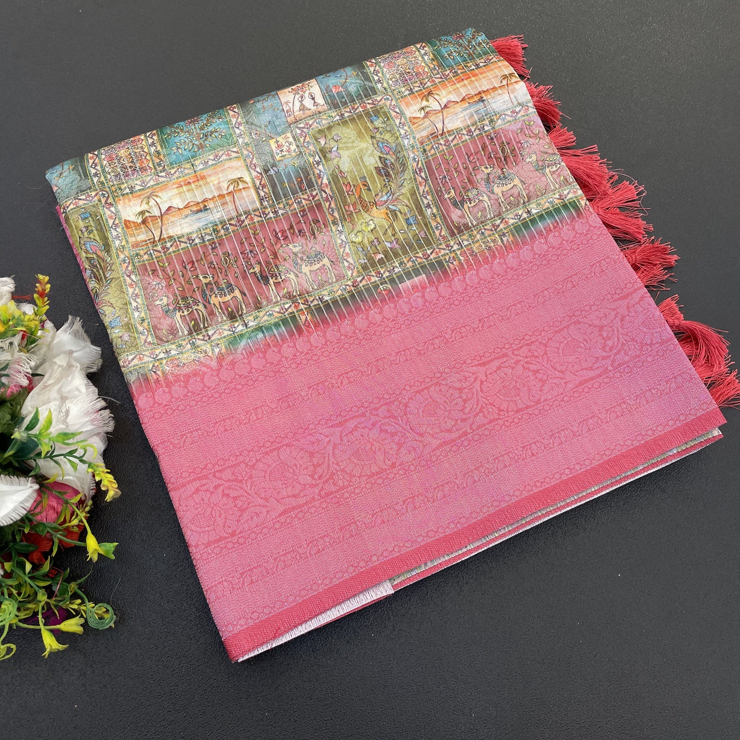 Sparkle Rang Phool Polyester Saree – A Bloom of Vibrant Elegance