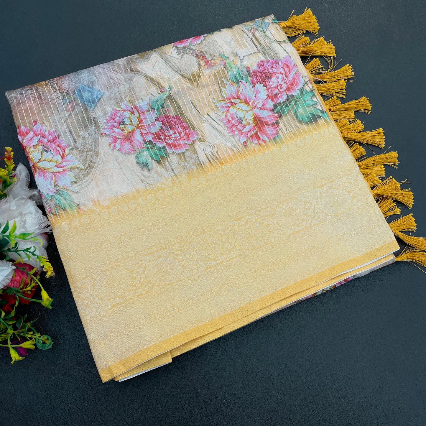 Sparkle Rang Phool Polyester Saree – A Bloom of Vibrant Elegance