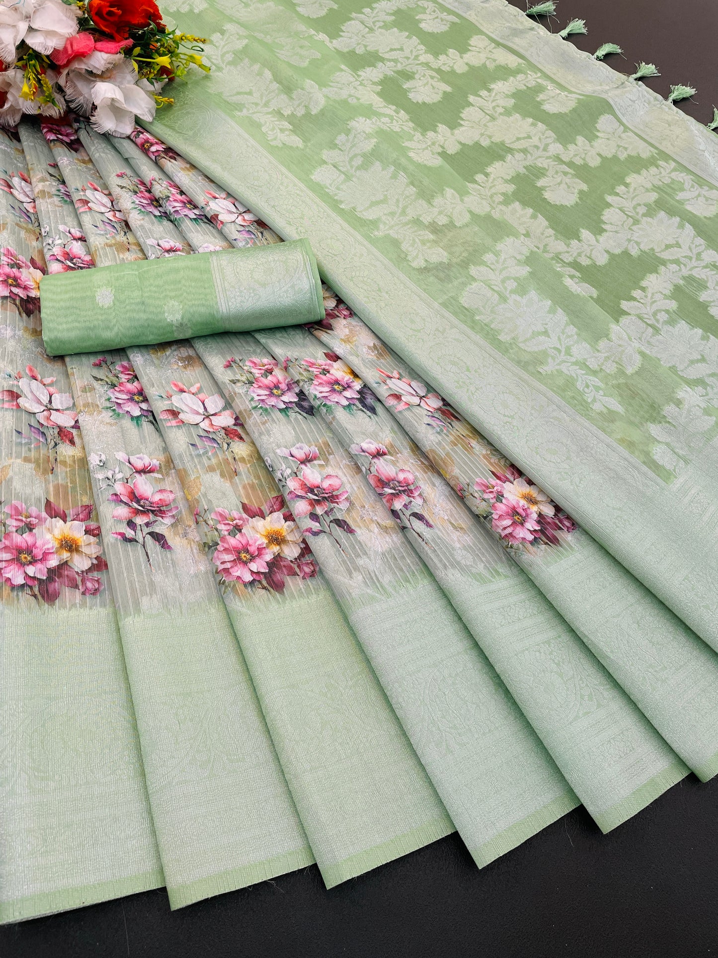 Sparkle Rang Phool Polyester Saree – A Bloom of Vibrant Elegance