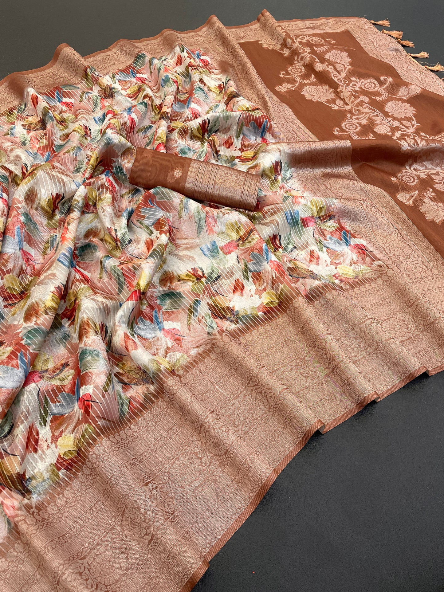 Sparkle Rang Phool Polyester Saree – A Bloom of Vibrant Elegance