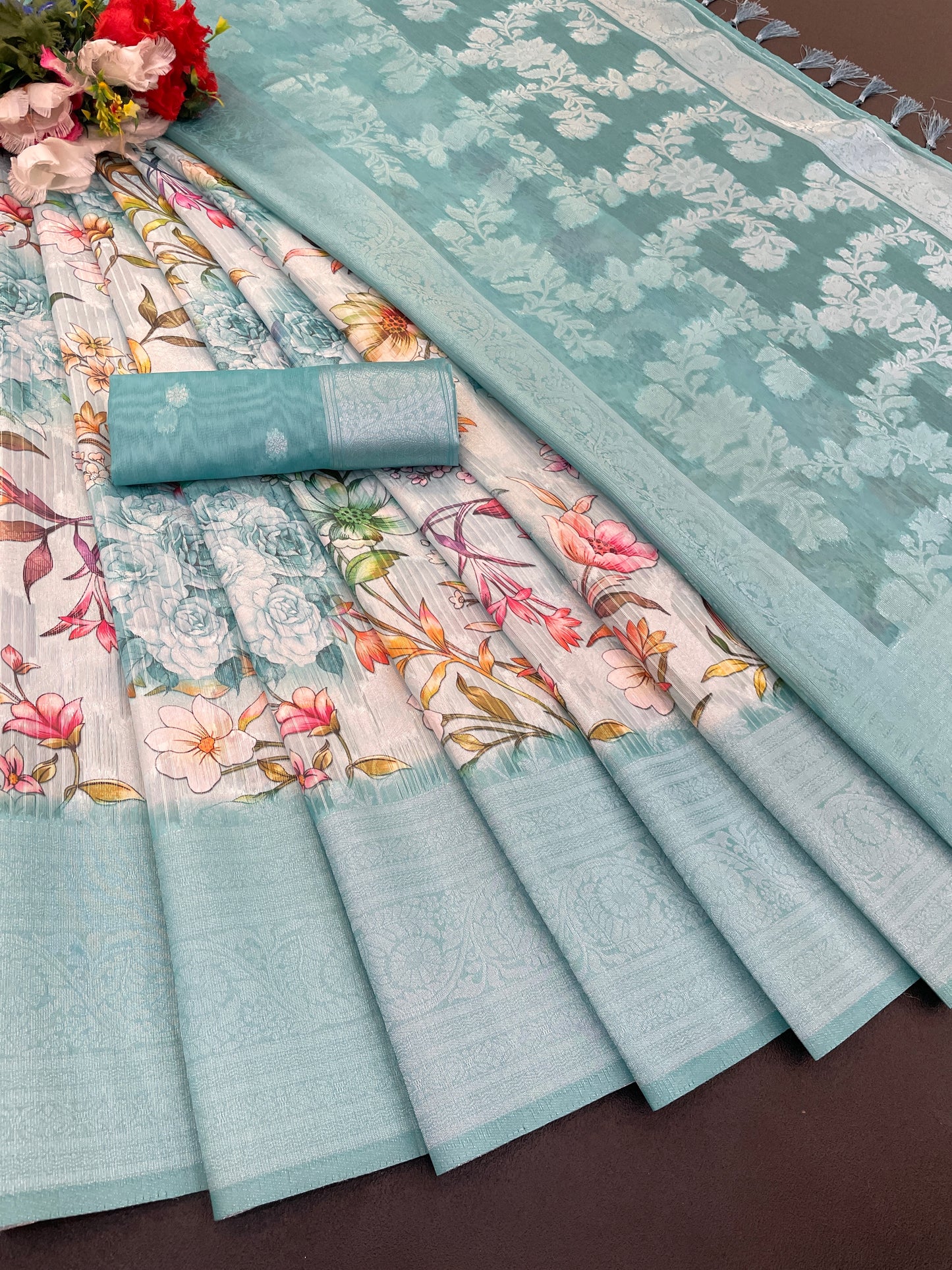 Sparkle Rang Phool Polyester Saree – A Bloom of Vibrant Elegance