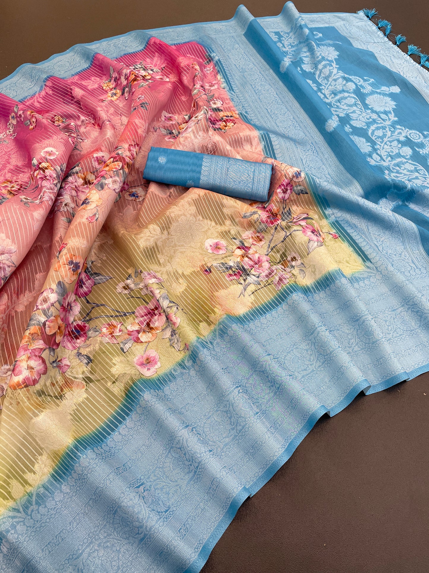 Sparkle Rang Phool Polyester Saree – A Bloom of Vibrant Elegance