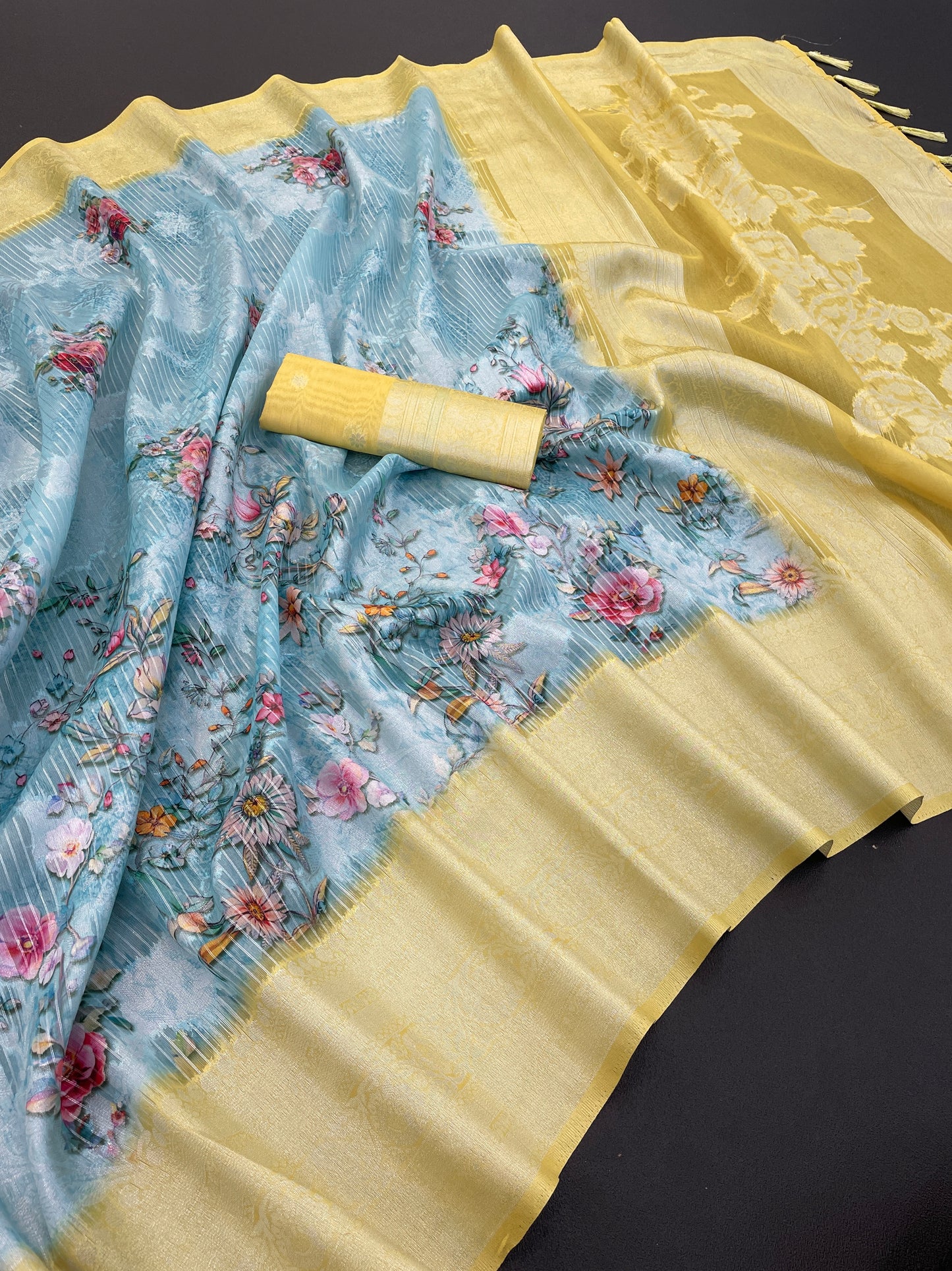 Sparkle Rang Phool Polyester Saree – A Bloom of Vibrant Elegance