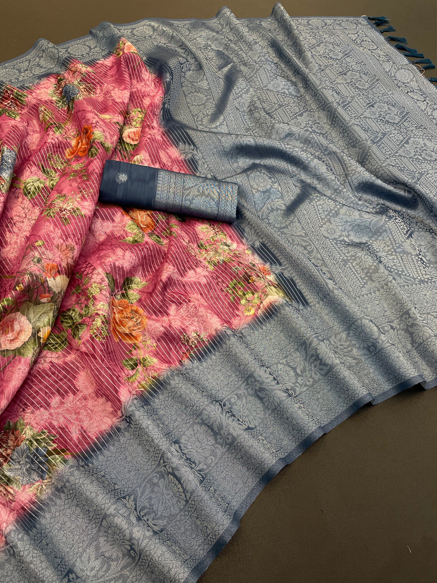 Sparkle Rang Phool Polyester Saree – A Bloom of Vibrant Elegance