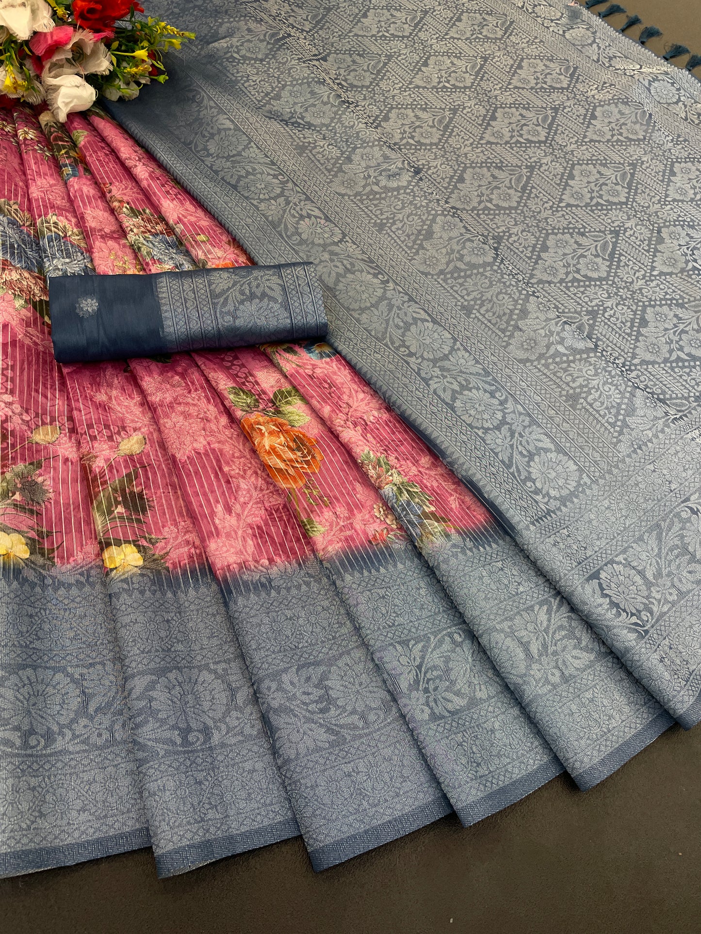 Sparkle Rang Phool Polyester Saree – A Bloom of Vibrant Elegance