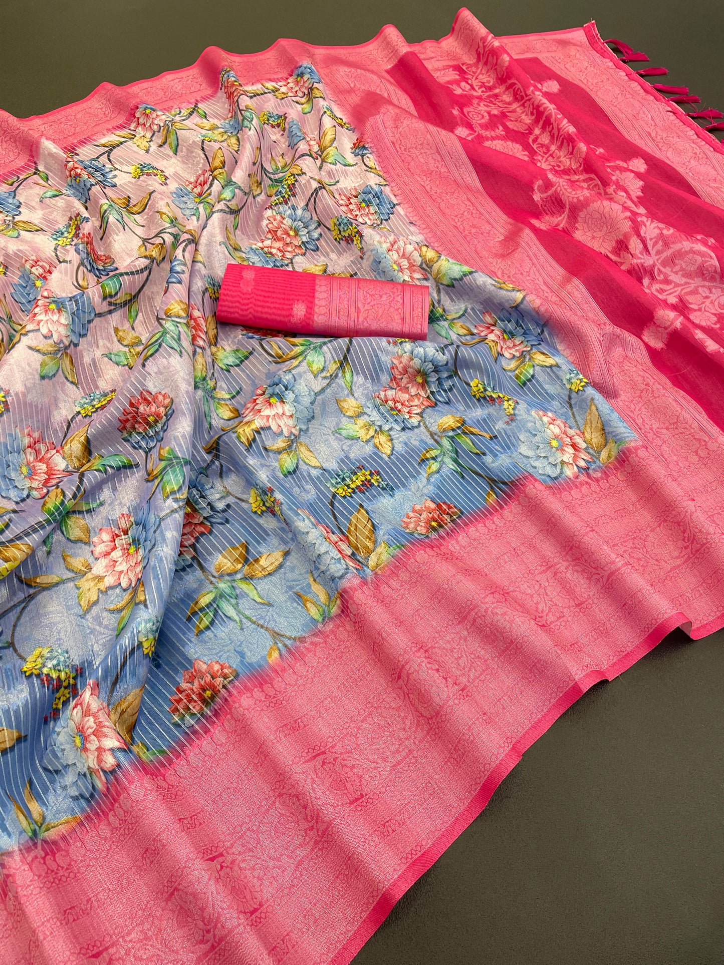 Sparkle Rang Phool Polyester Saree – A Bloom of Vibrant Elegance