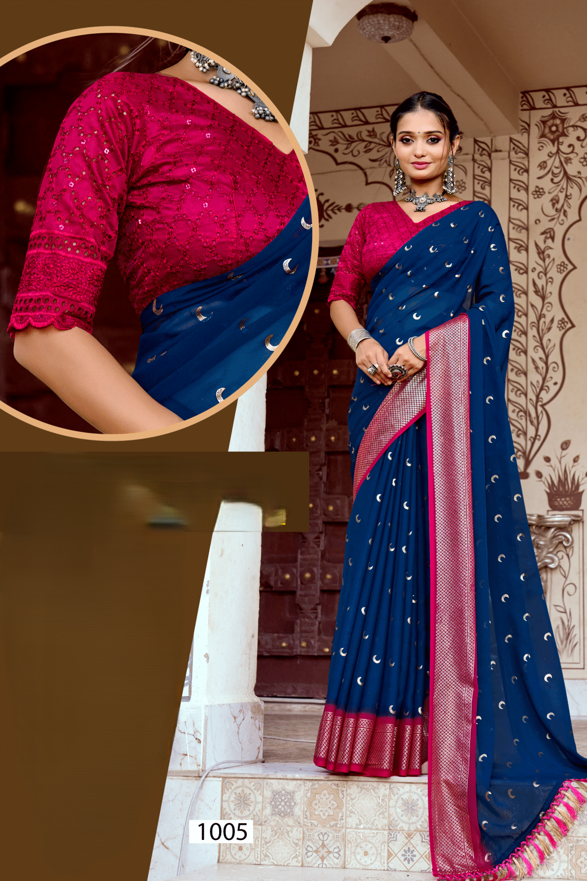 Chandra Kon Navy Blue+Red