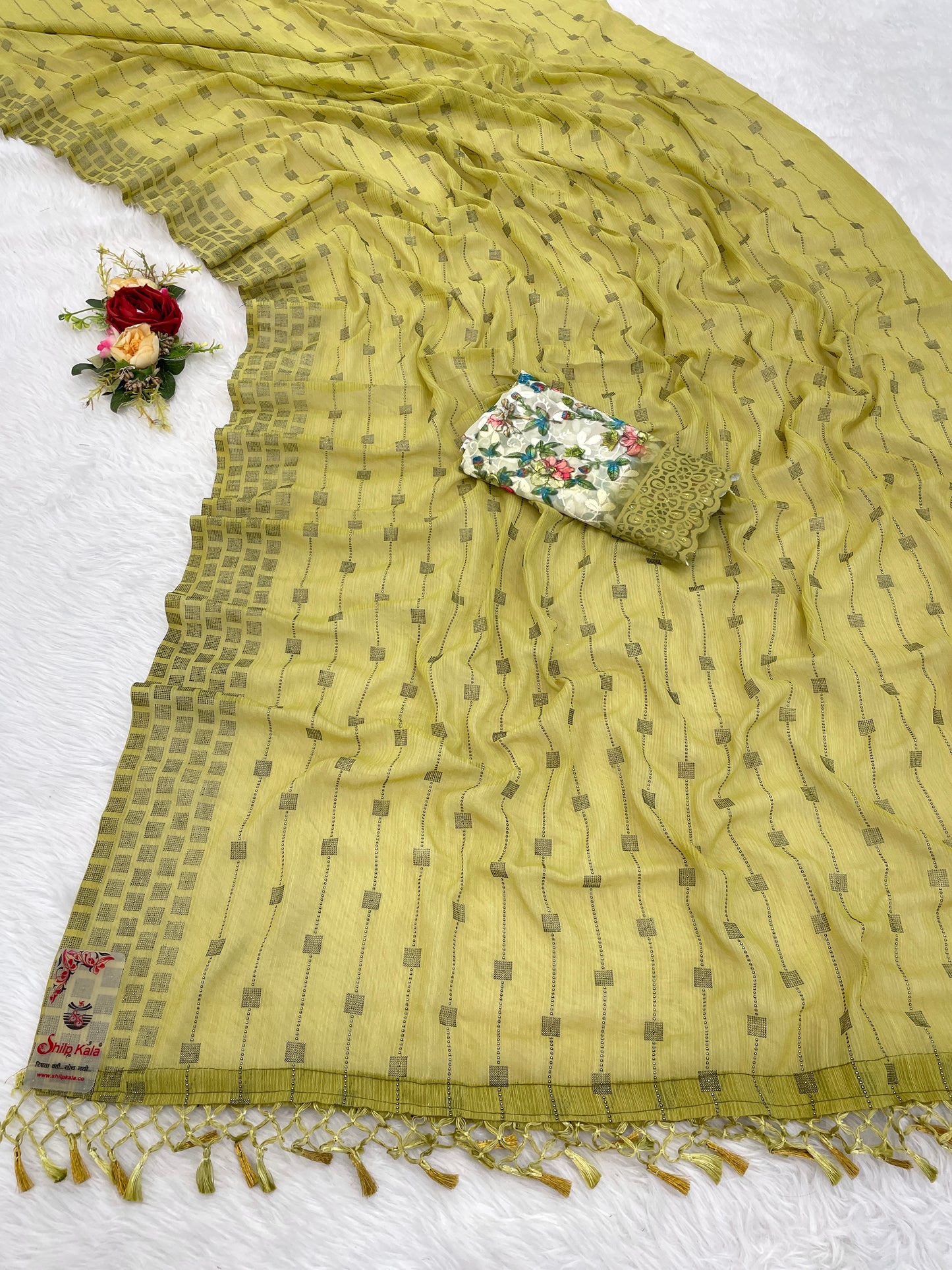 Swikar Multicolor Saree with Silver Foil Printing and Fancy Fabric (8 Colours Available). *