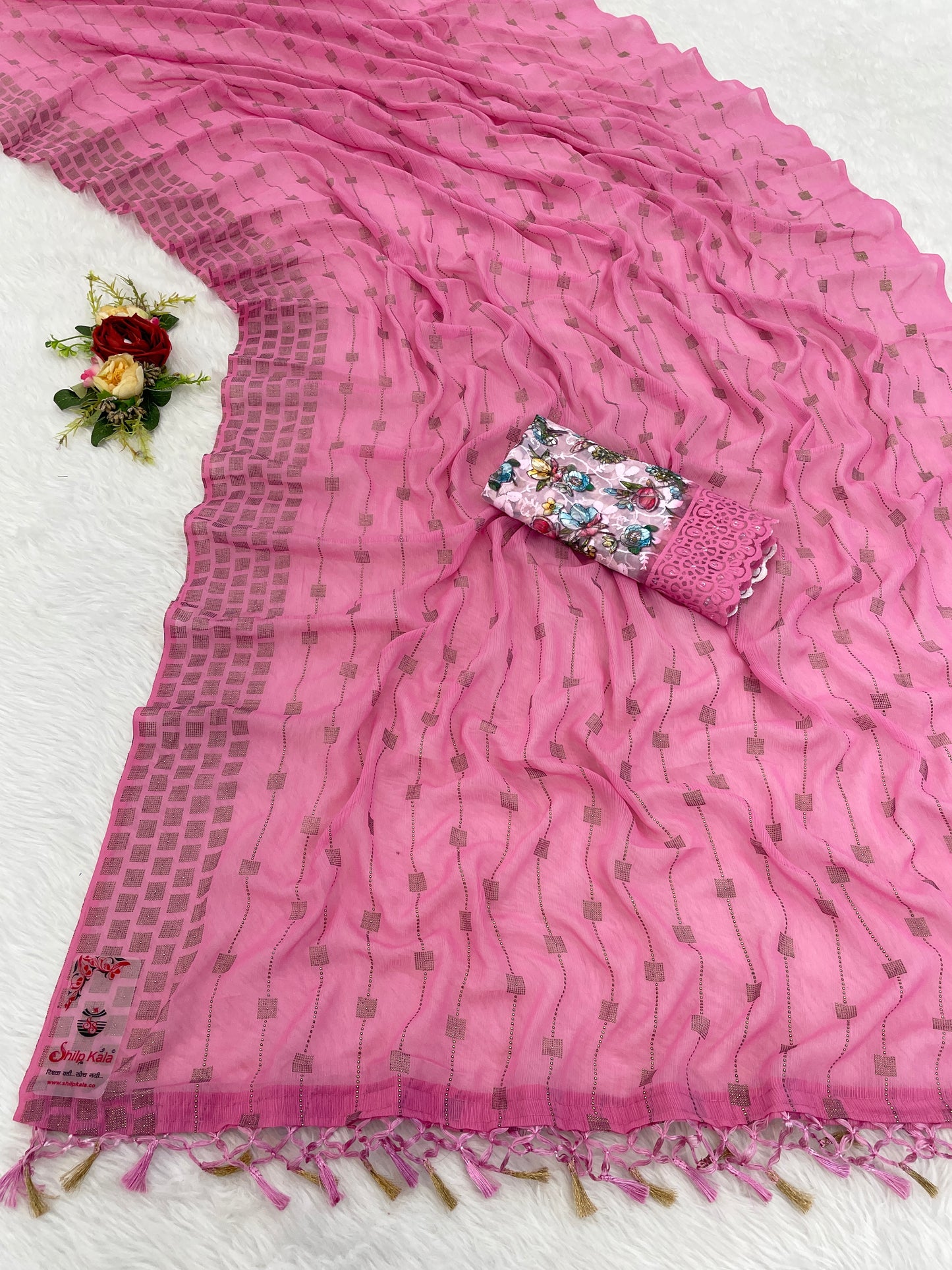 Swikar Multicolor Saree with Silver Foil Printing and Fancy Fabric (8 Colours Available). *