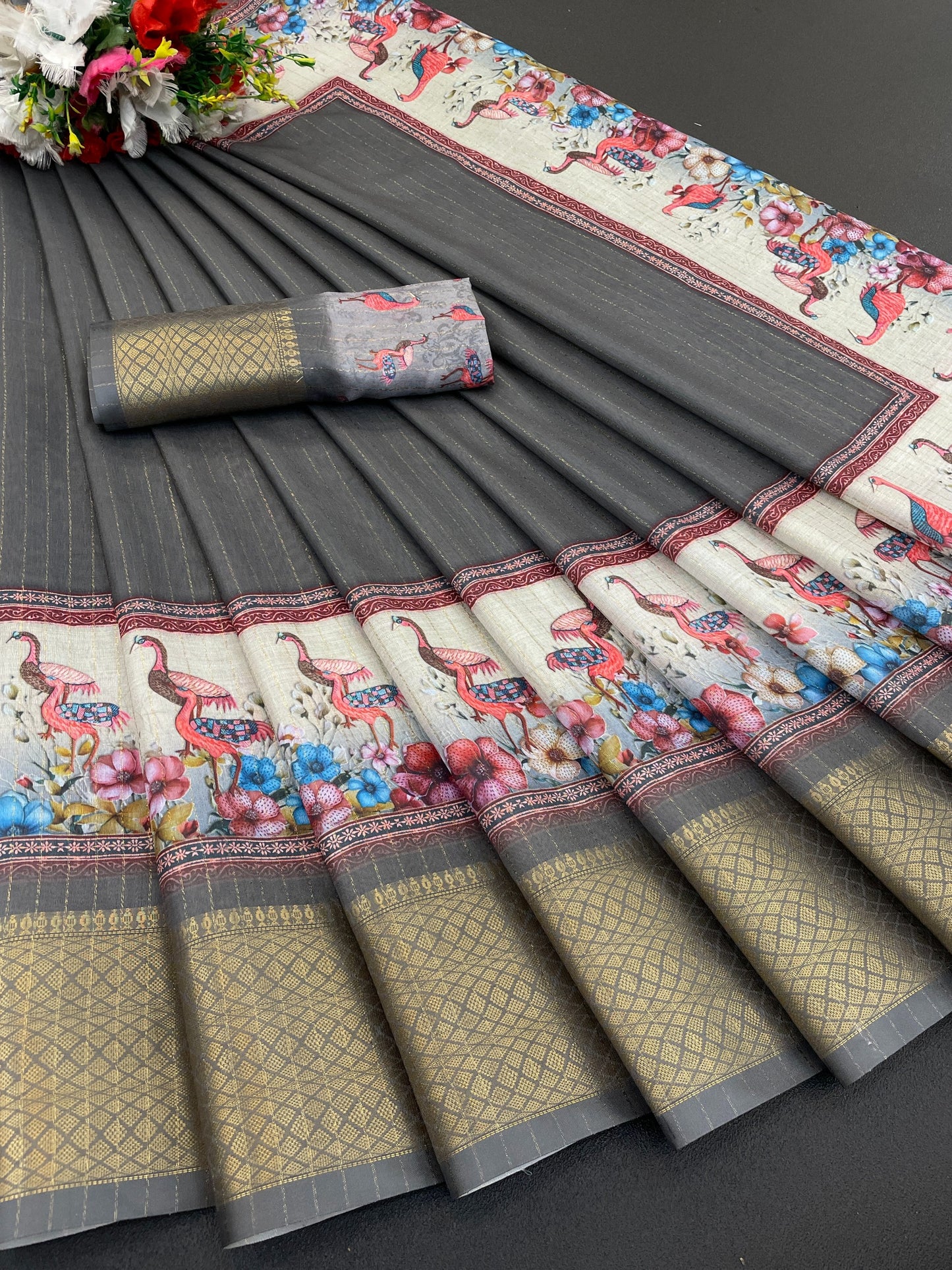 Flamingo Latest Dola Jari Digital Print New Desing Saree (8 Color )