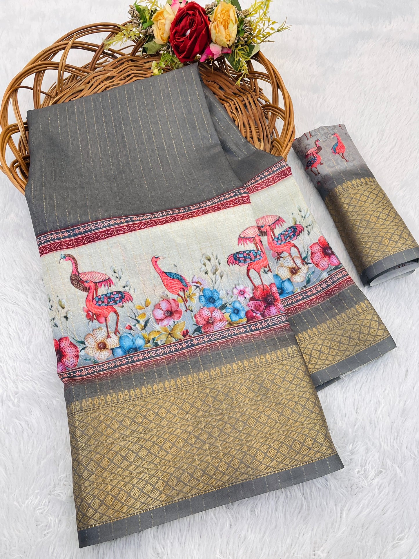 Flamingo Latest Dola Jari Digital Print New Desing Saree (8 Color )