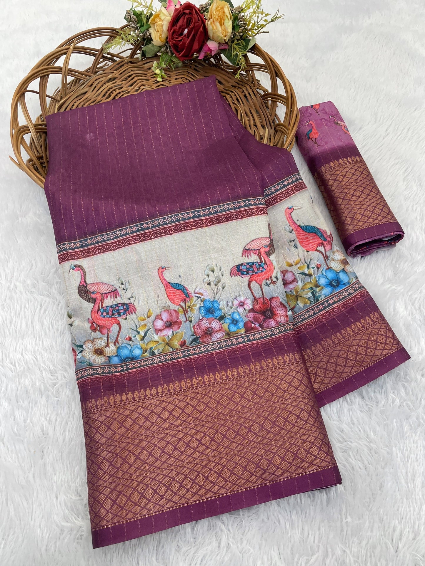 Flamingo Latest Dola Jari Digital Print New Desing Saree (8 Color )
