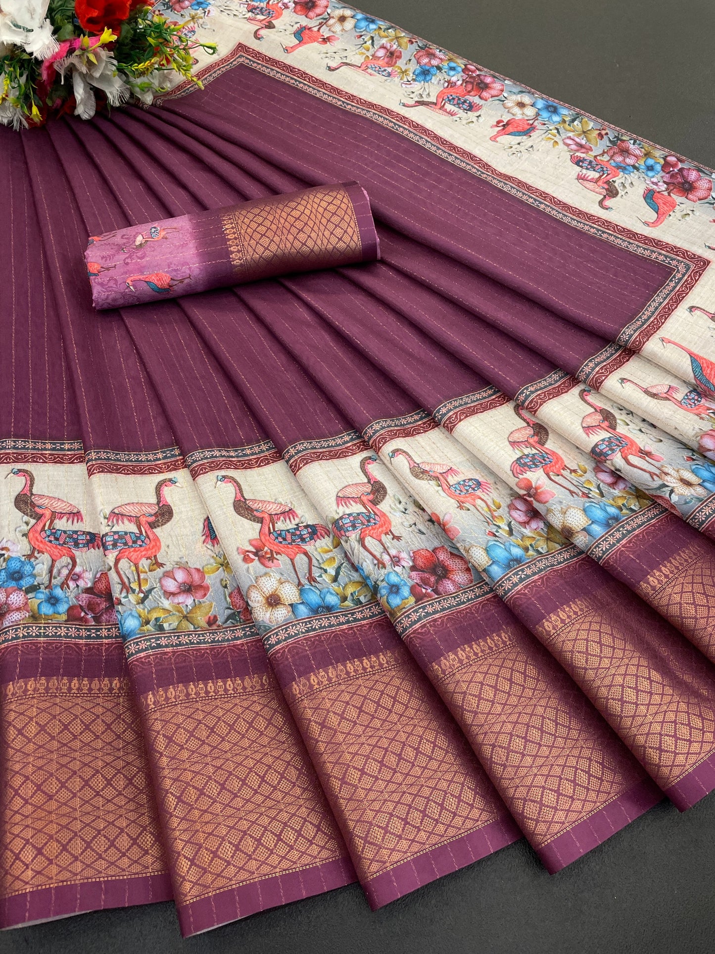 Flamingo Latest Dola Jari Digital Print New Desing Saree (8 Color )