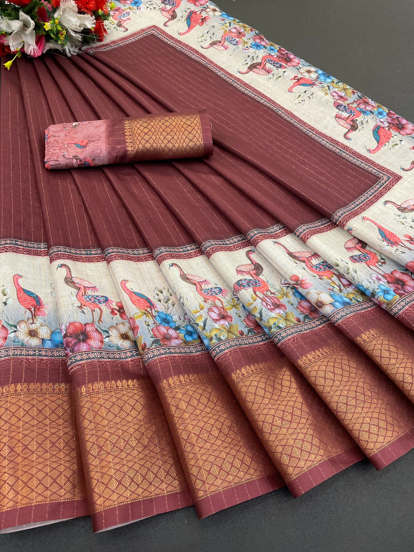 Flamingo Latest Dola Jari Digital Print New Desing Saree (8 Color )