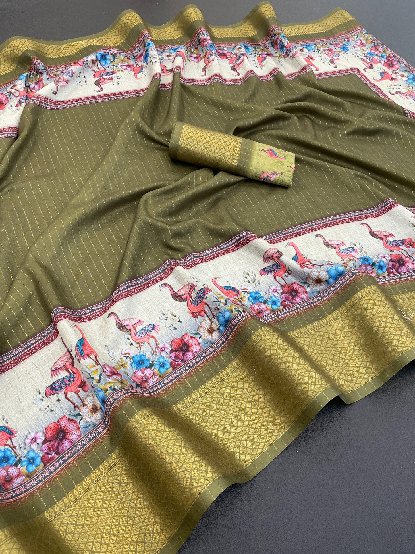 Flamingo Latest Dola Jari Digital Print New Desing Saree (8 Color )