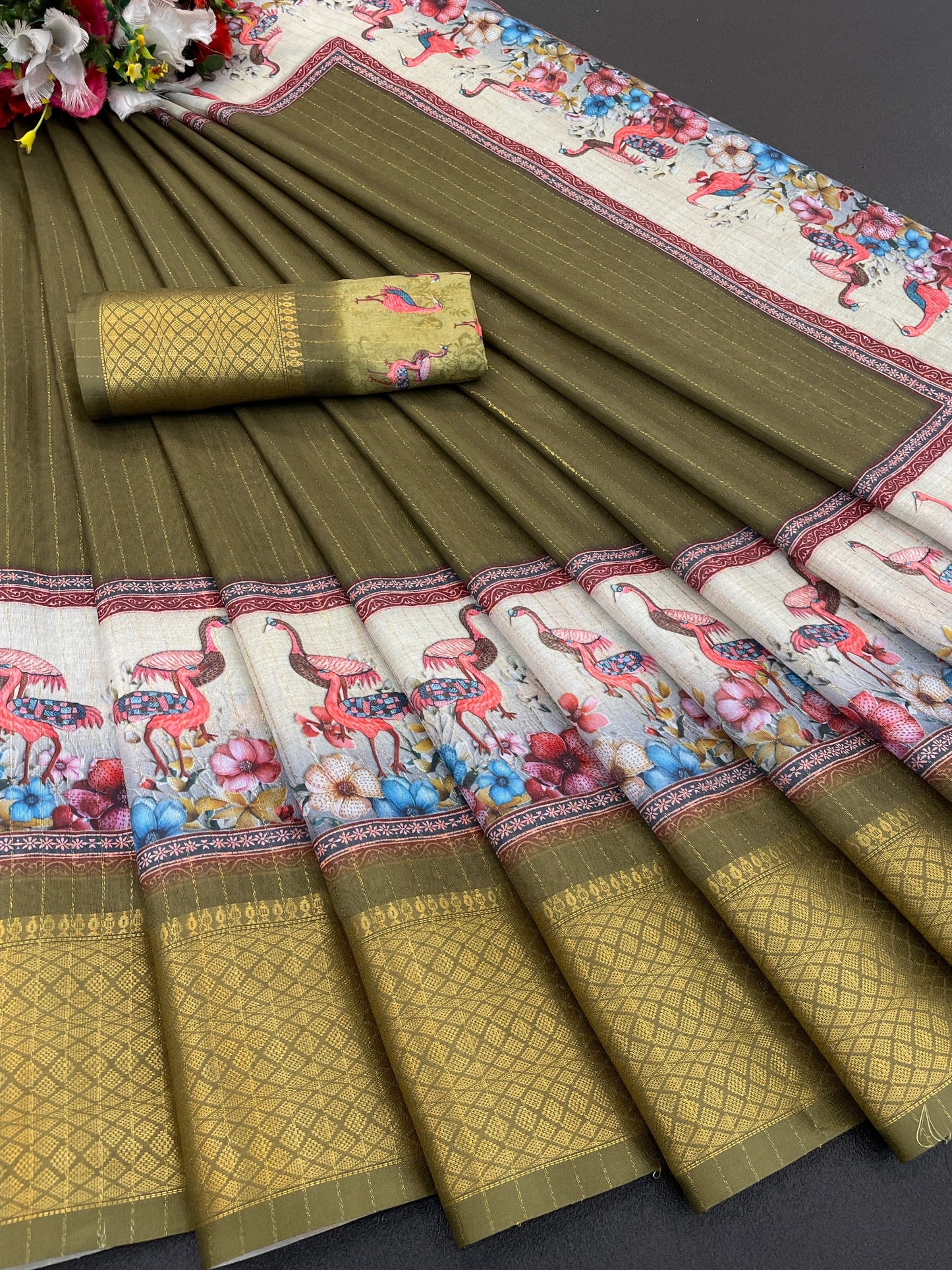 Flamingo Latest Dola Jari Digital Print New Desing Saree (8 Color )