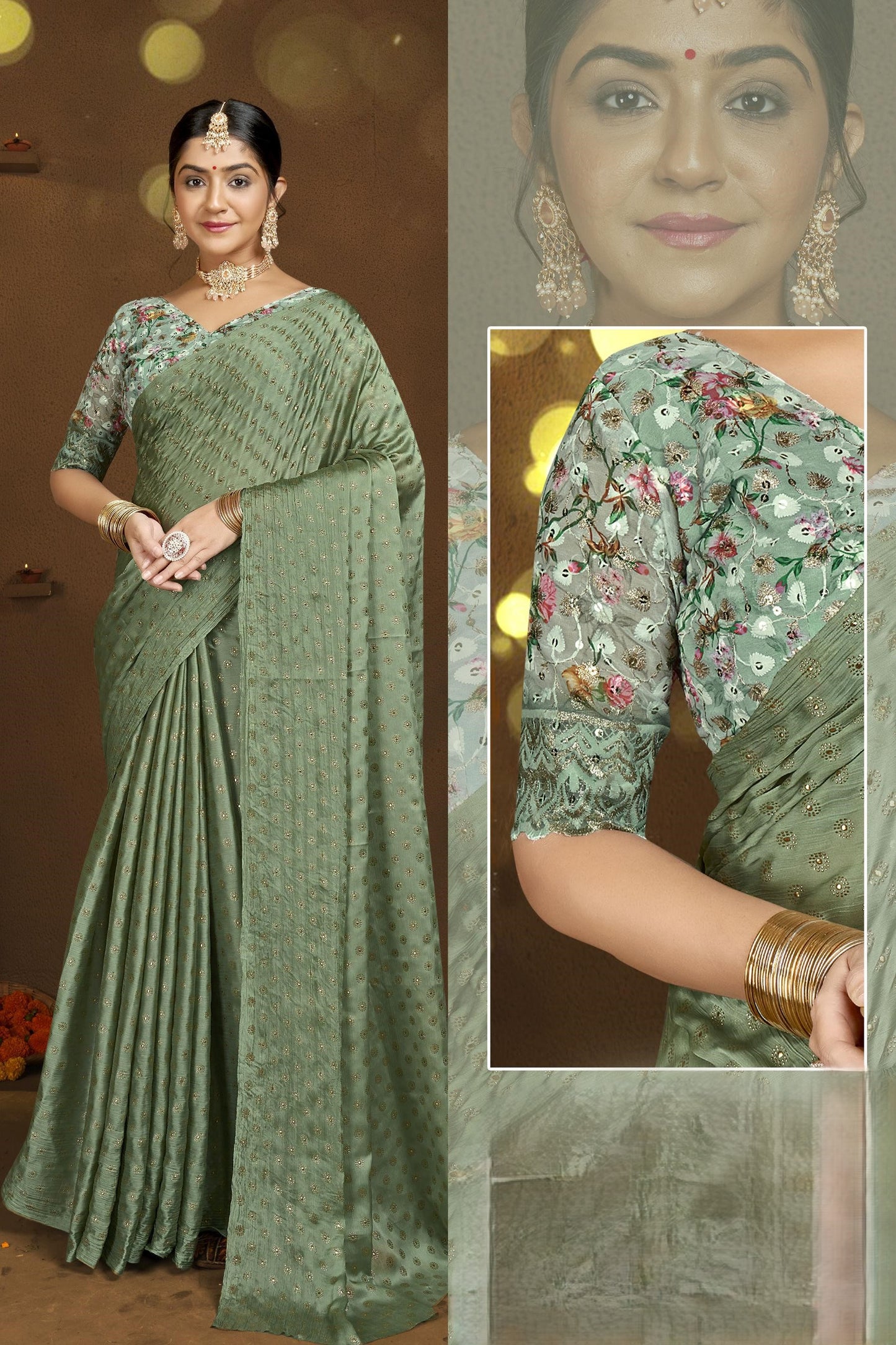Vande Chiffon Saree with Digital Printed Blouse and Best Selling Saree Design. (8 Colours Available).* ** * *