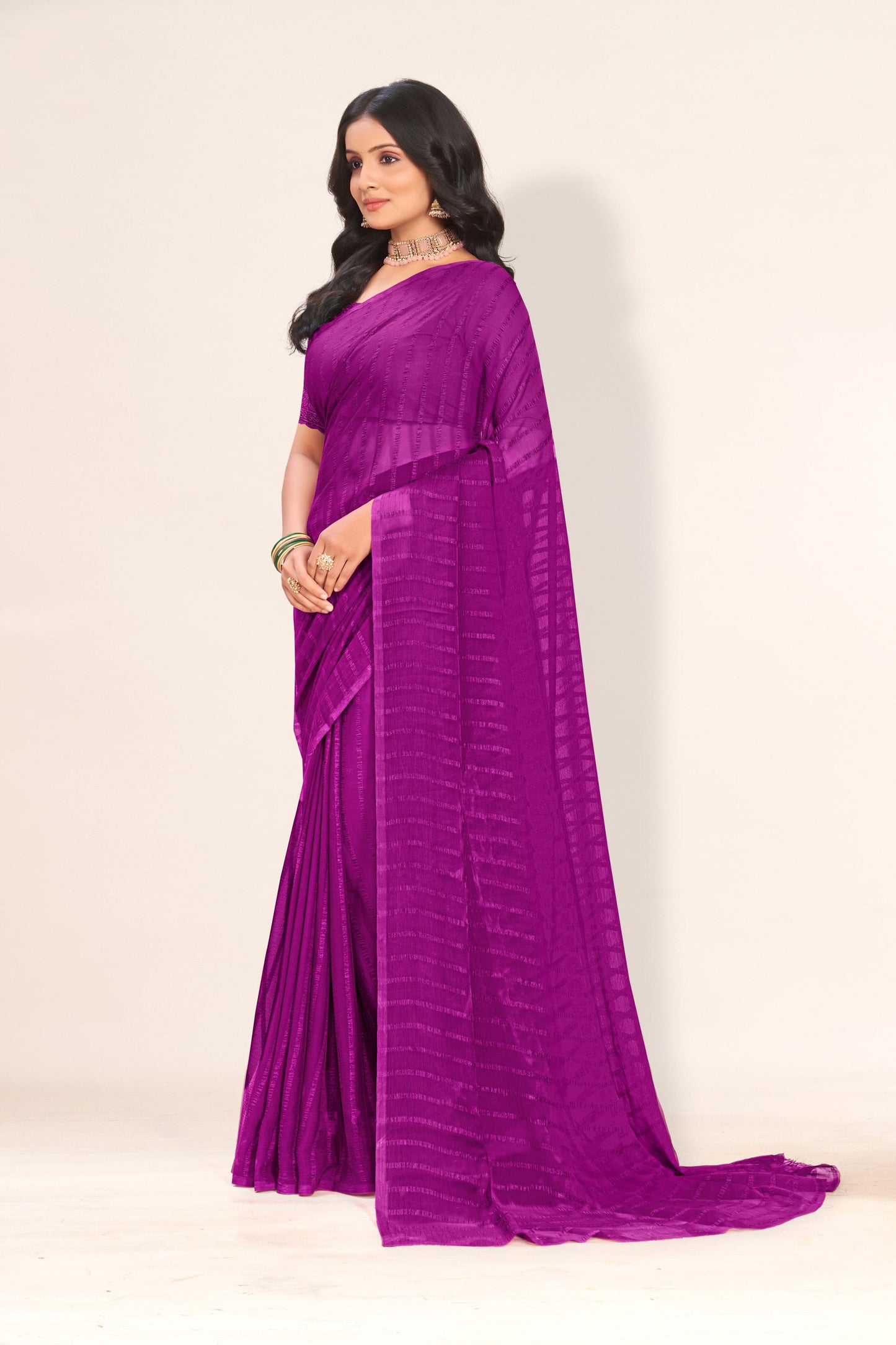 Starlight Saree in Dark Tone-to-Tone Chiffon Fabric – A Solo Elegance in Every Drape!(Solo Dark Tone to Tone Chanderi.) **