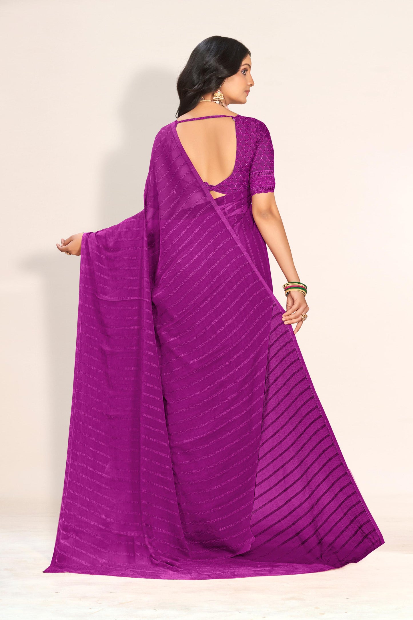 Starlight Saree in Dark Tone-to-Tone Chiffon Fabric – A Solo Elegance in Every Drape!(Solo Dark Tone to Tone Chanderi.) **