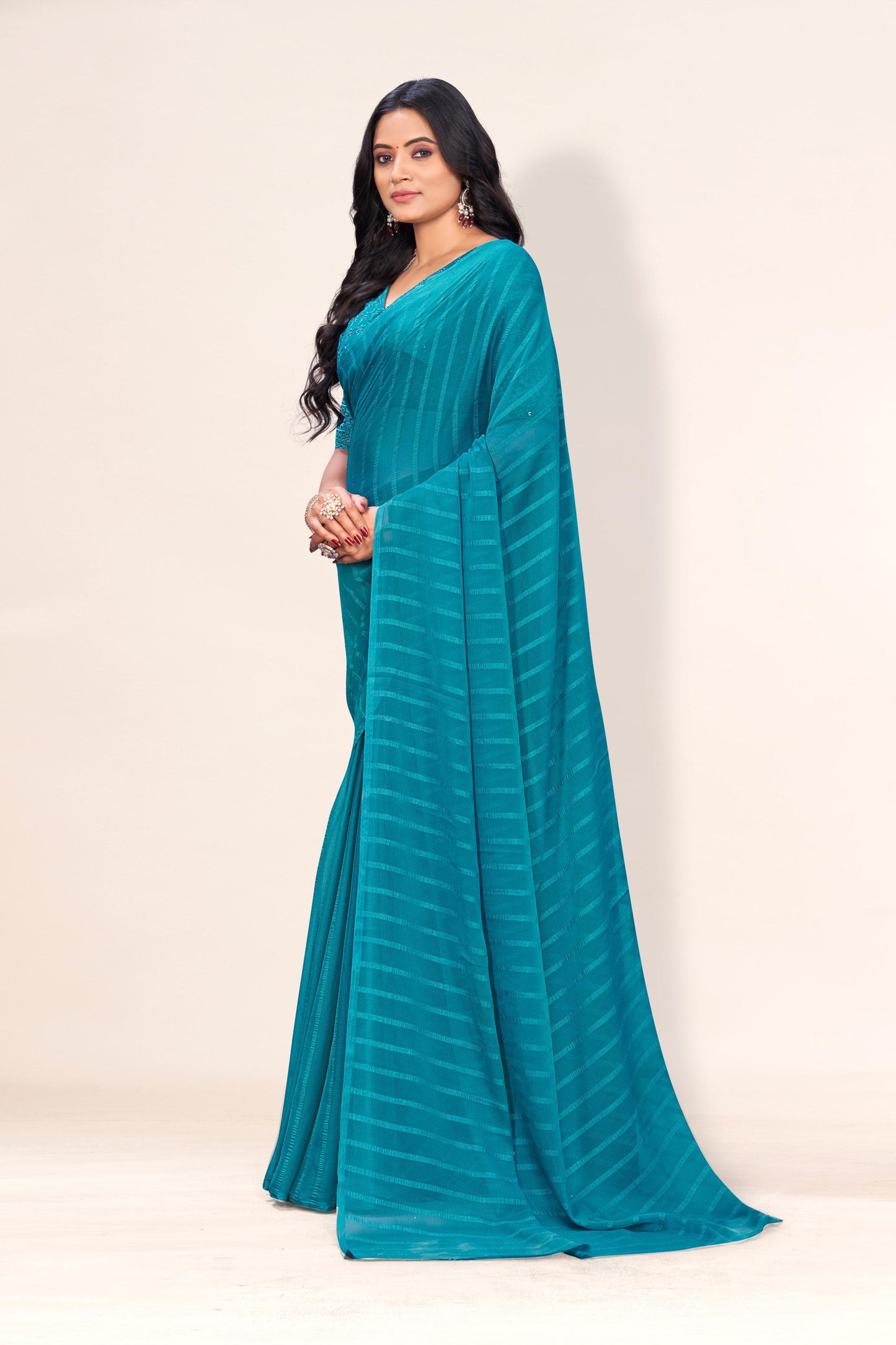 Starlight Saree in Dark Tone-to-Tone Chiffon Fabric – A Solo Elegance in Every Drape!(Solo Dark Tone to Tone Chanderi.) **