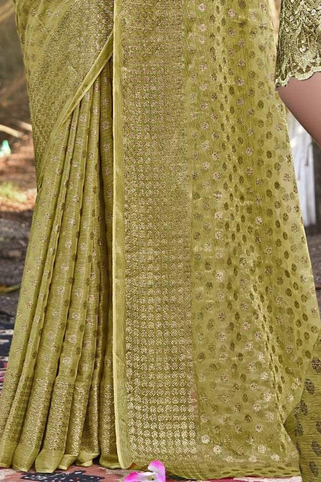 Lado Light Moss Saree with Digital Printed Blouse and Best Selling Saree Design