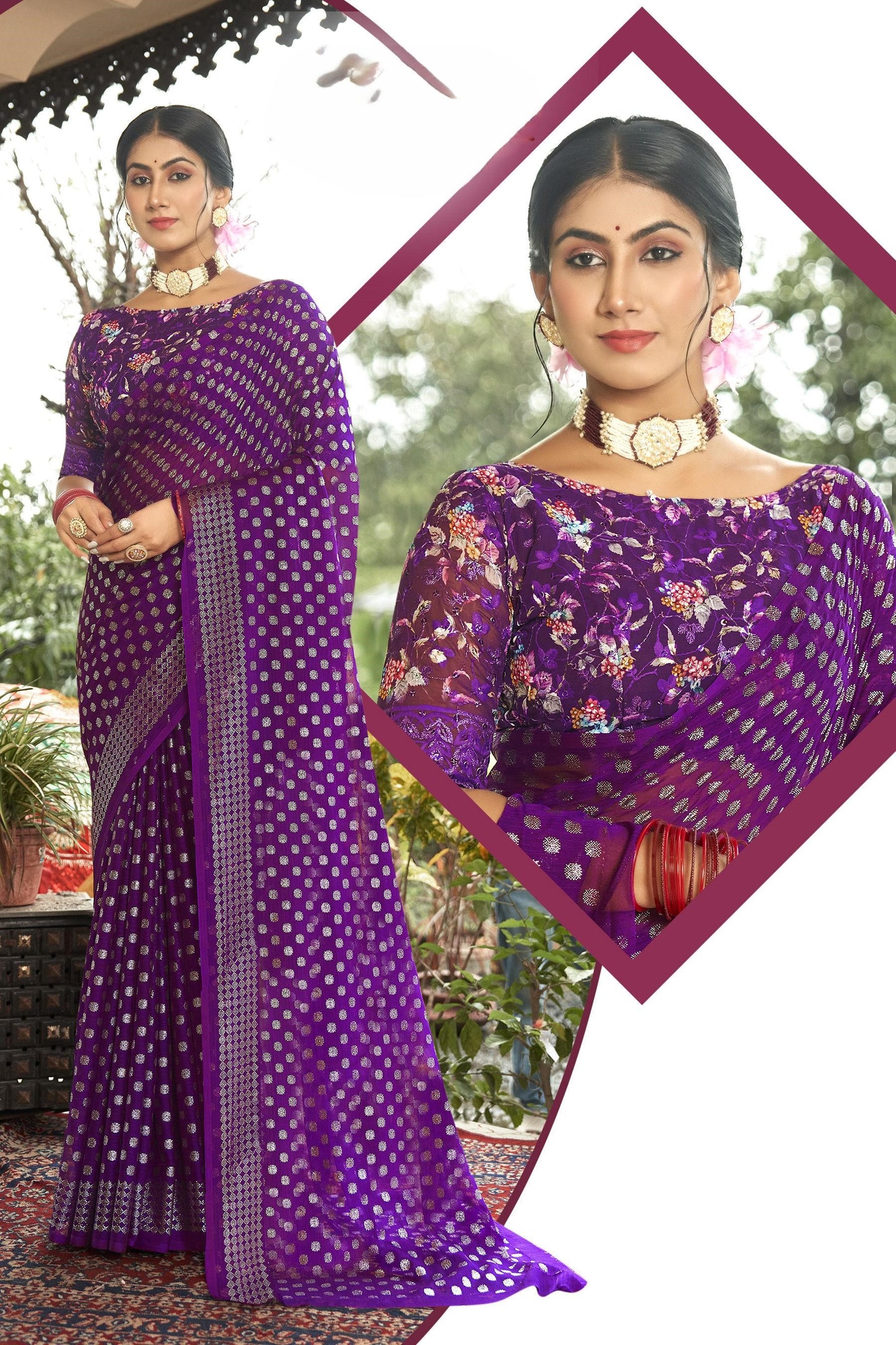 Lado Silver Digital Moss Saree with Digital Printed Blouse and Best Selling Saree Design.
