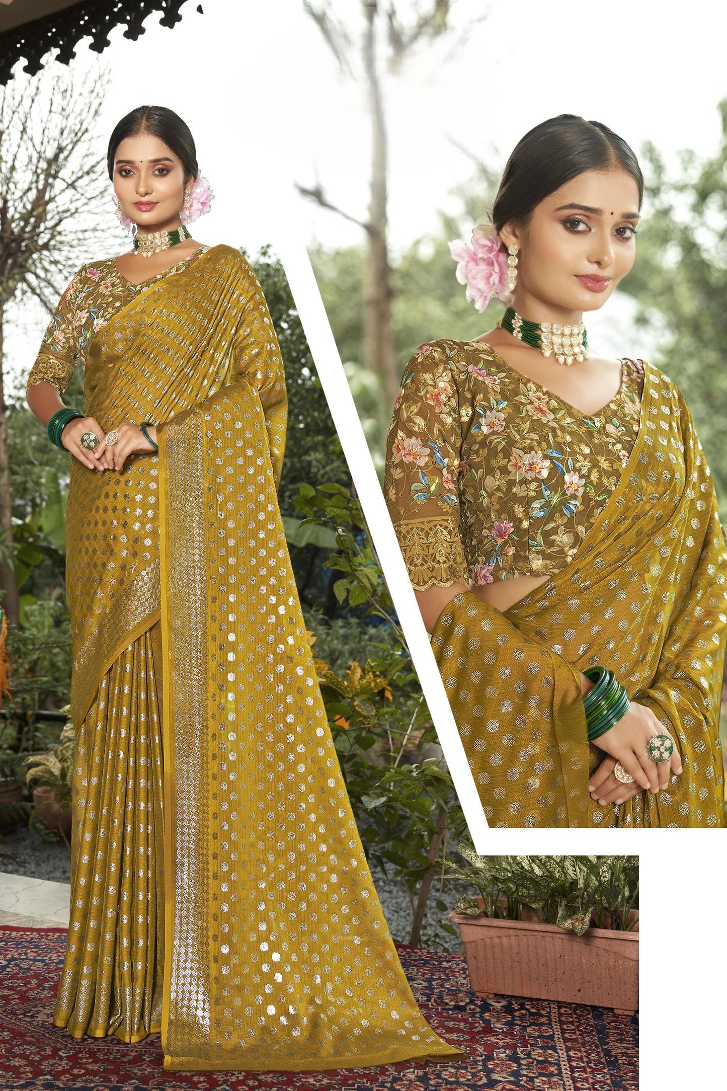 Lado Silver Digital Moss Saree with Digital Printed Blouse and Best Selling Saree Design.