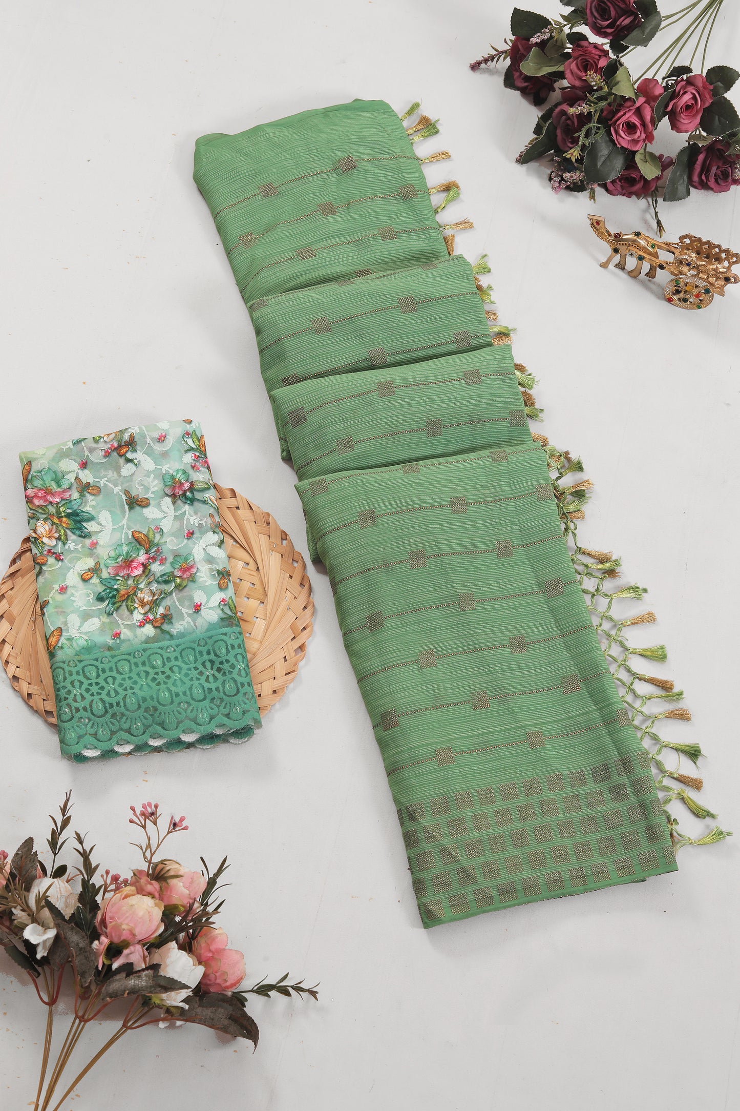 Swikar Multicolor Saree with Silver Foil Printing and Fancy Fabric (8 Colours Available).