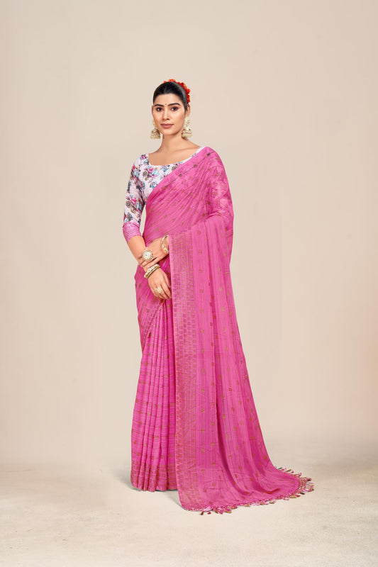 Swikar Multicolor Saree with Silver Foil Printing and Fancy Fabric (8 Colours Available).