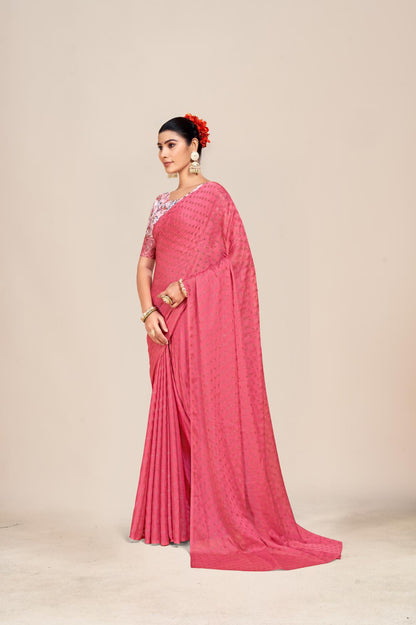 Vande Chiffon Saree with Digital Printed Blouse and Best Selling Saree Design. (8 Colours Available).*
