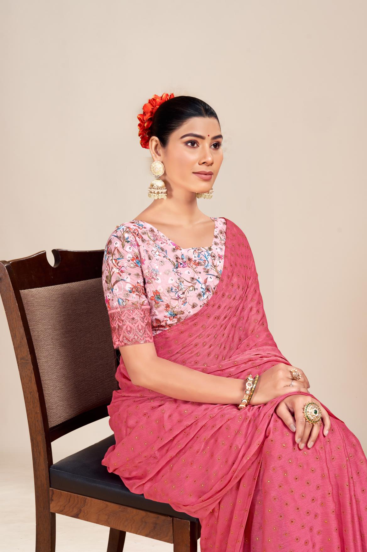 Vande Chiffon Saree with Digital Printed Blouse and Best Selling Saree Design. (8 Colours Available).*