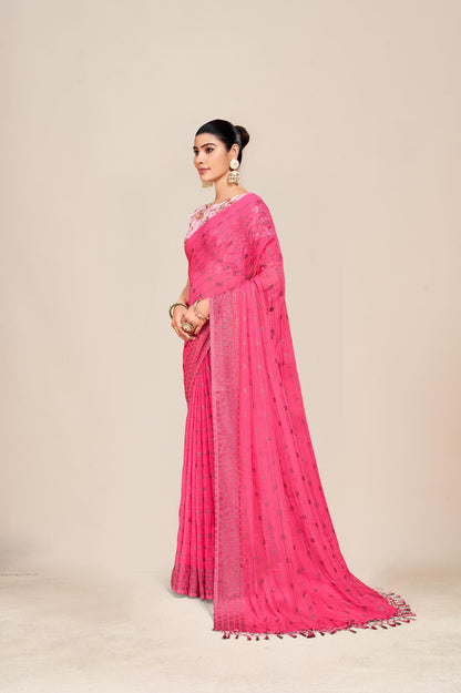 Swikar Multicolor Saree with Silver Foil Printing and Fancy Fabric (8 Colours Available).