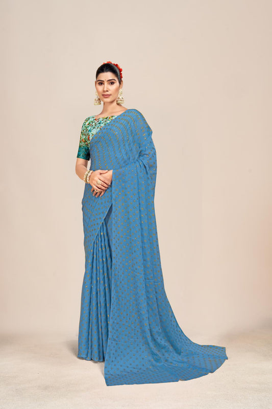 Vande Chiffon Saree with Digital Printed Blouse and Best Selling Saree Design. (8 Colours Available).* **