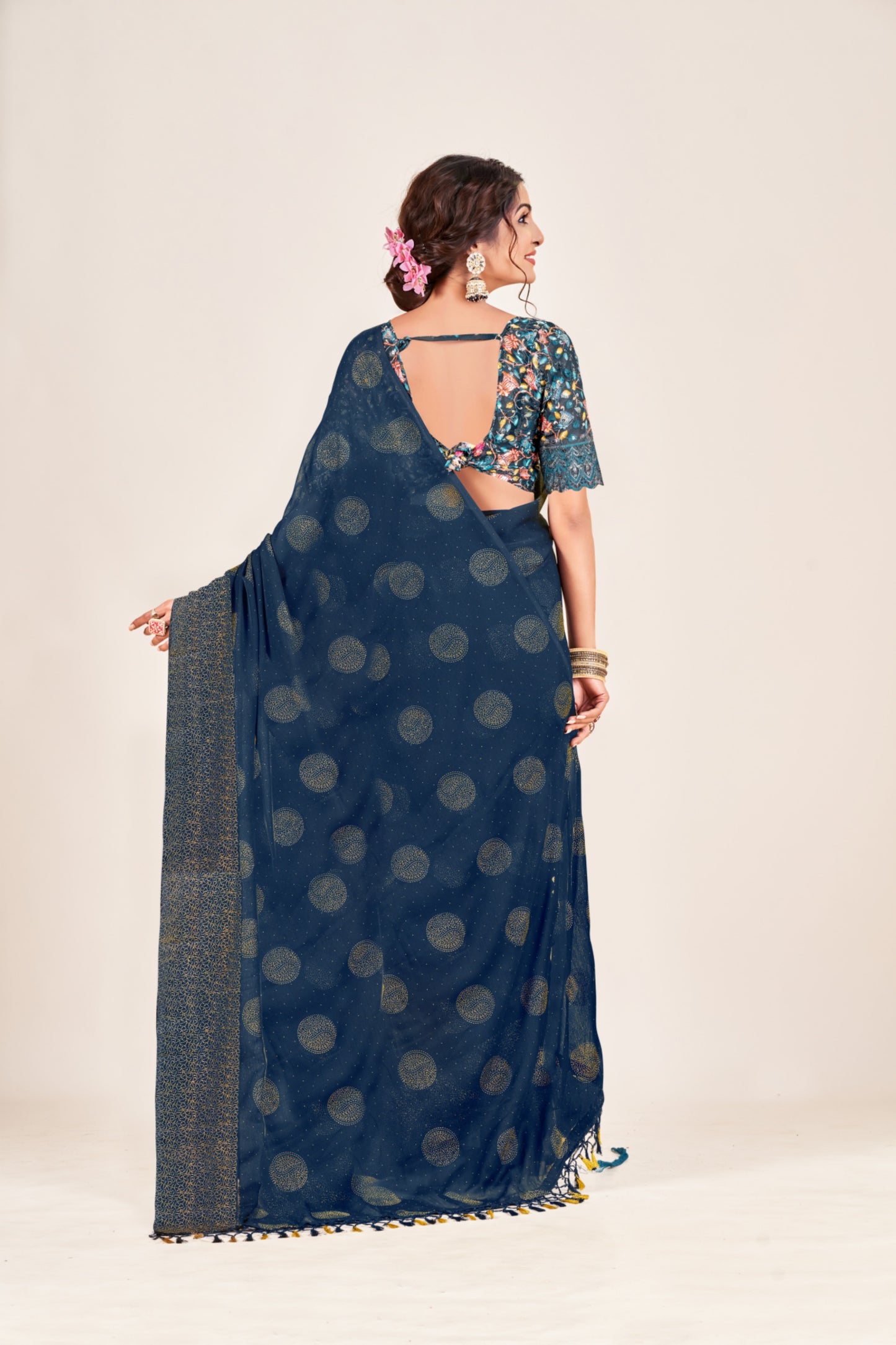 Mangalam Multicolor Moss Saree with Digital Shifli Blouse and Jhaalar Work (4 Colours Available). *