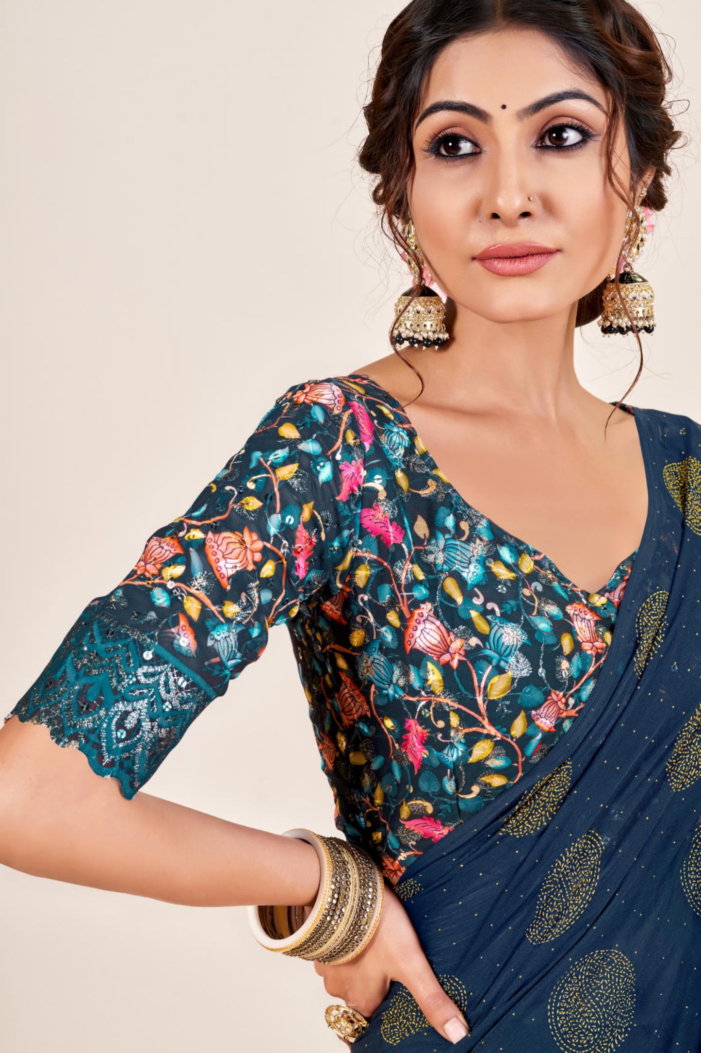 Mangalam Multicolor Moss Saree with Digital Shifli Blouse and Jhaalar Work (4 Colours Available). *
