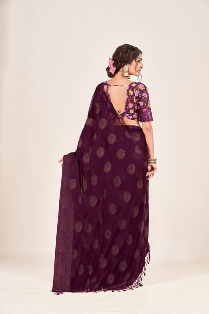 Mangalam Multicolor Moss Saree with Digital Shifli Blouse and Jhaalar Work (4 Colours Available). *