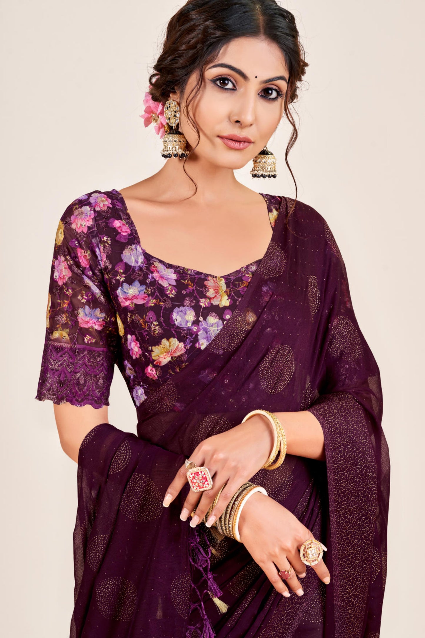 Mangalam Multicolor Moss Saree with Digital Shifli Blouse and Jhaalar Work (4 Colours Available). *
