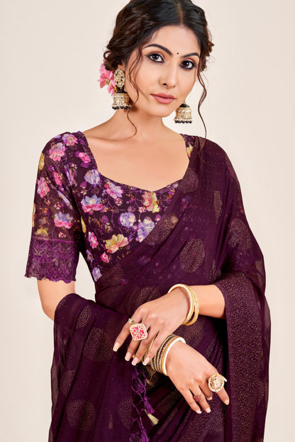 Mangalam Multicolor Moss Saree with Digital Shifli Blouse and Jhaalar Work (4 Colours Available). *