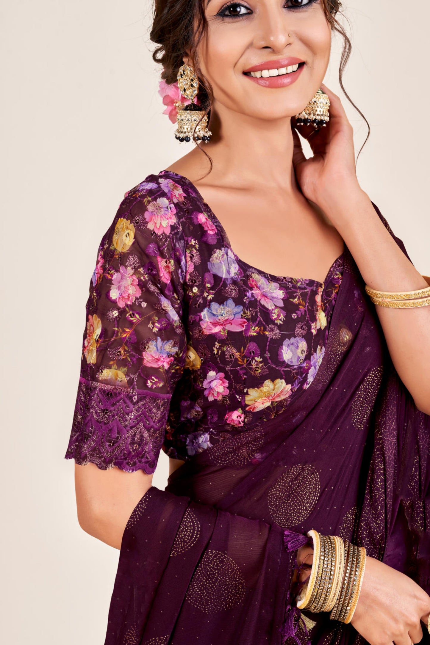 Mangalam Multicolor Moss Saree with Digital Shifli Blouse and Jhaalar Work (4 Colours Available). *