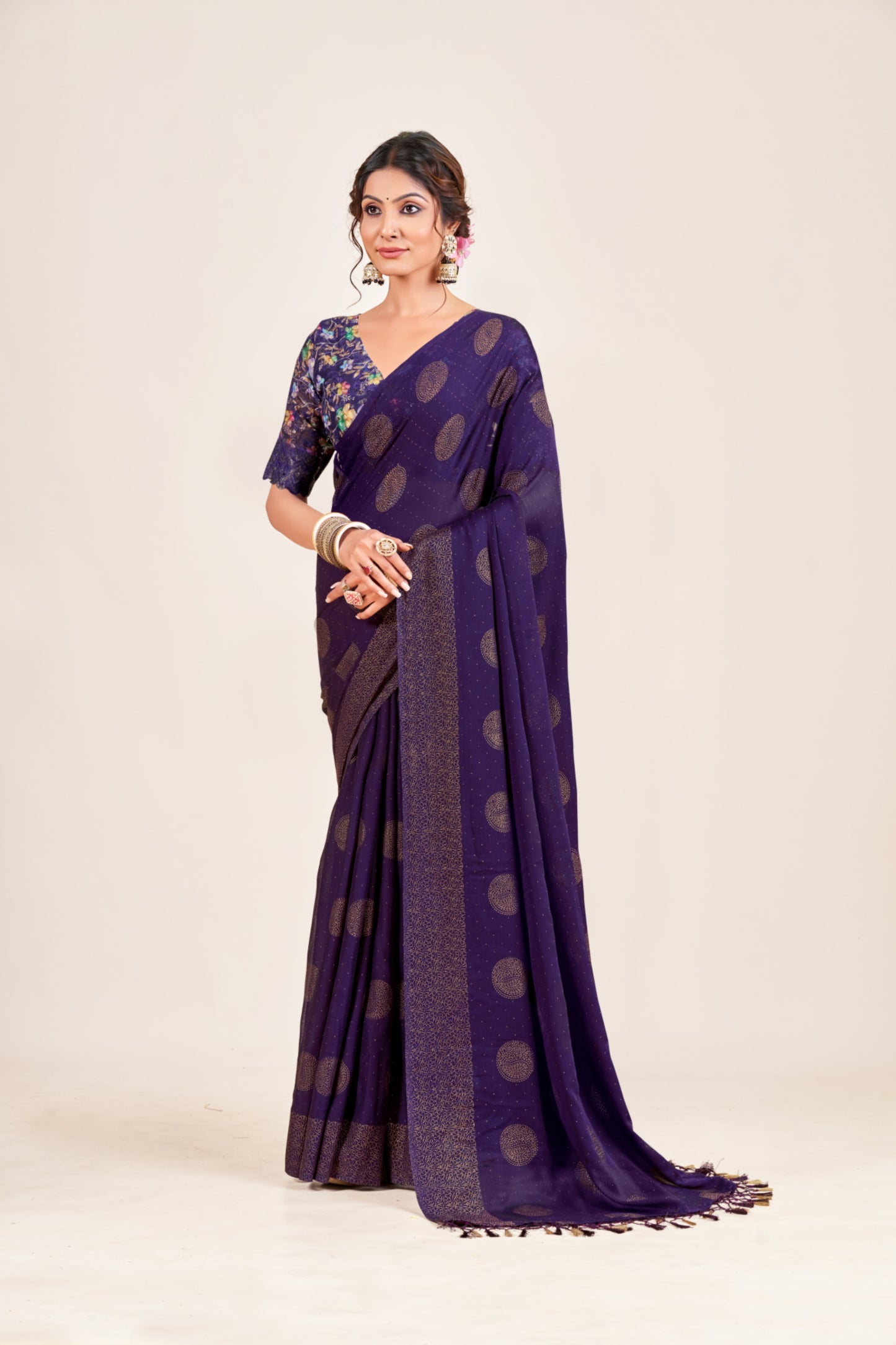 Mangalam Multicolor Moss Saree with Digital Shifli Blouse and Jhaalar Work (4 Colours Available). *