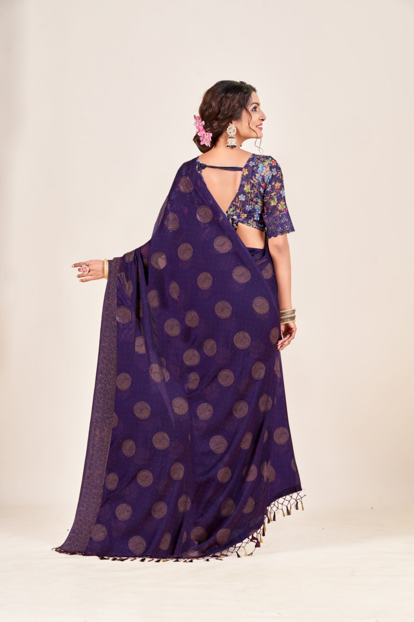 Mangalam Multicolor Moss Saree with Digital Shifli Blouse and Jhaalar Work (4 Colours Available). *