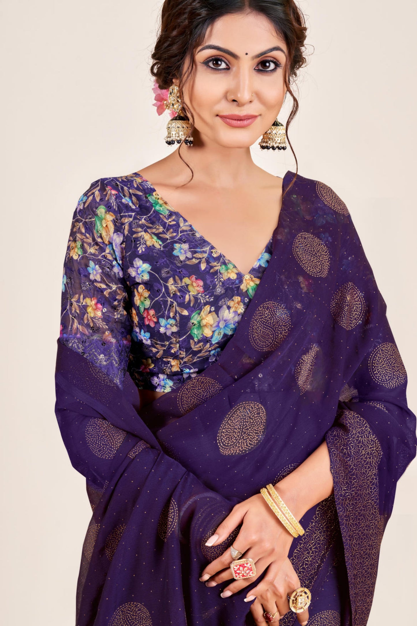 Mangalam Multicolor Moss Saree with Digital Shifli Blouse and Jhaalar Work (4 Colours Available). *
