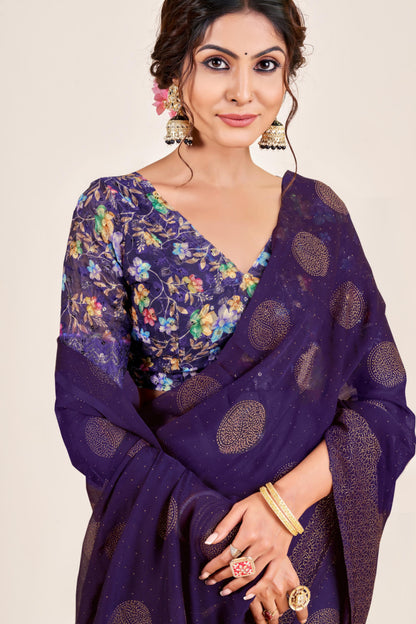 Mangalam Multicolor Moss Saree with Digital Shifli Blouse and Jhaalar Work (4 Colours Available). *