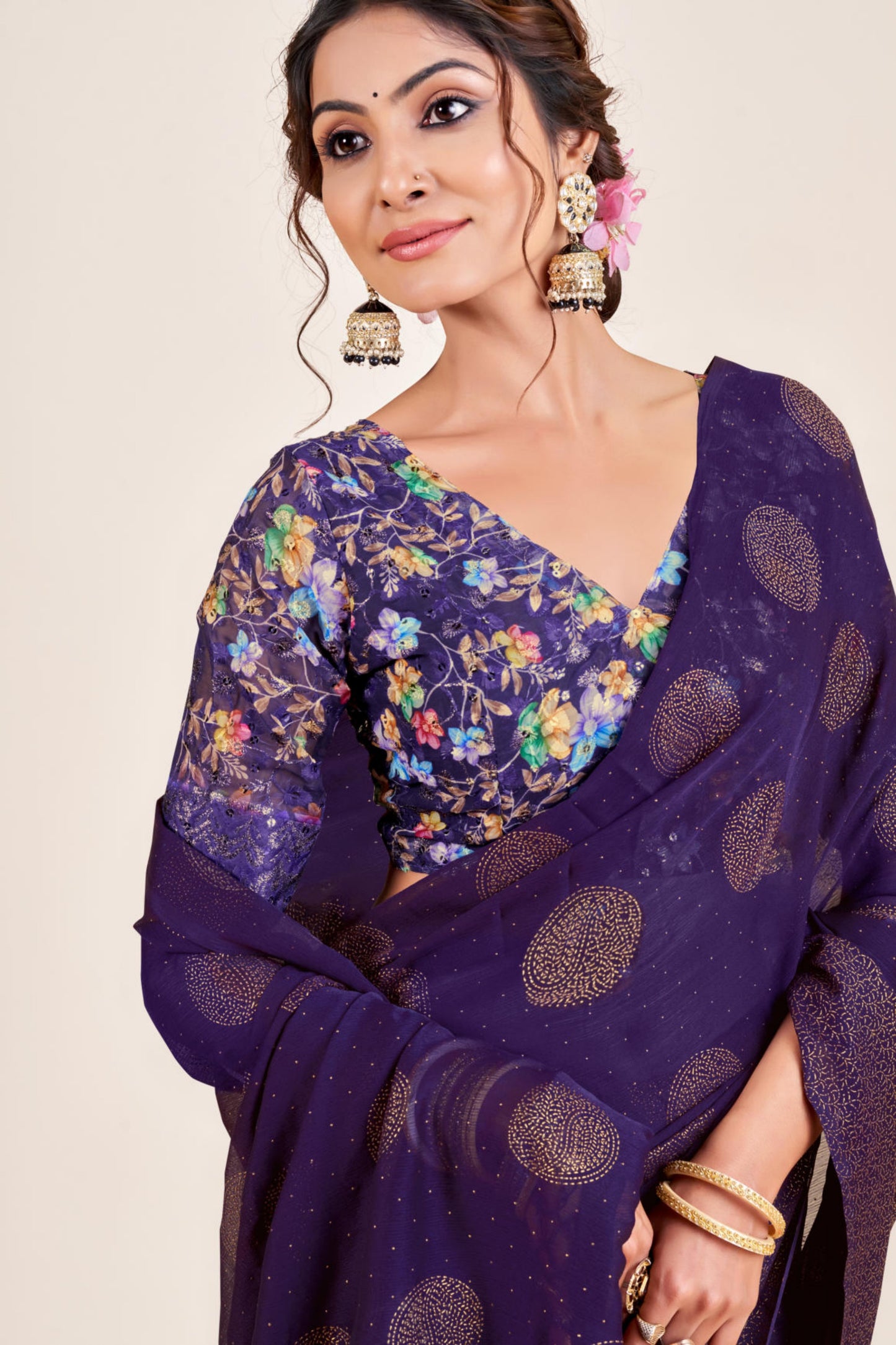 Mangalam Multicolor Moss Saree with Digital Shifli Blouse and Jhaalar Work (4 Colours Available). *