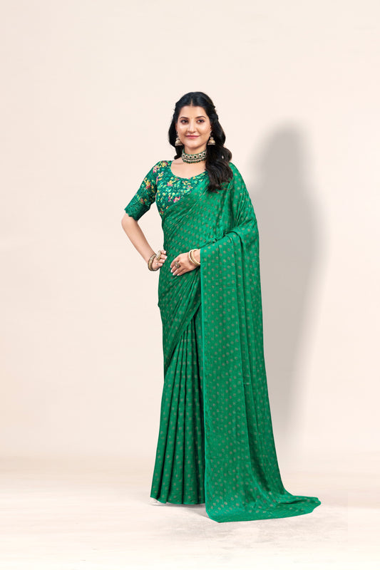 Lado Digital Gold Moss Saree with Digital Printed Blouse and Best Selling Saree Design