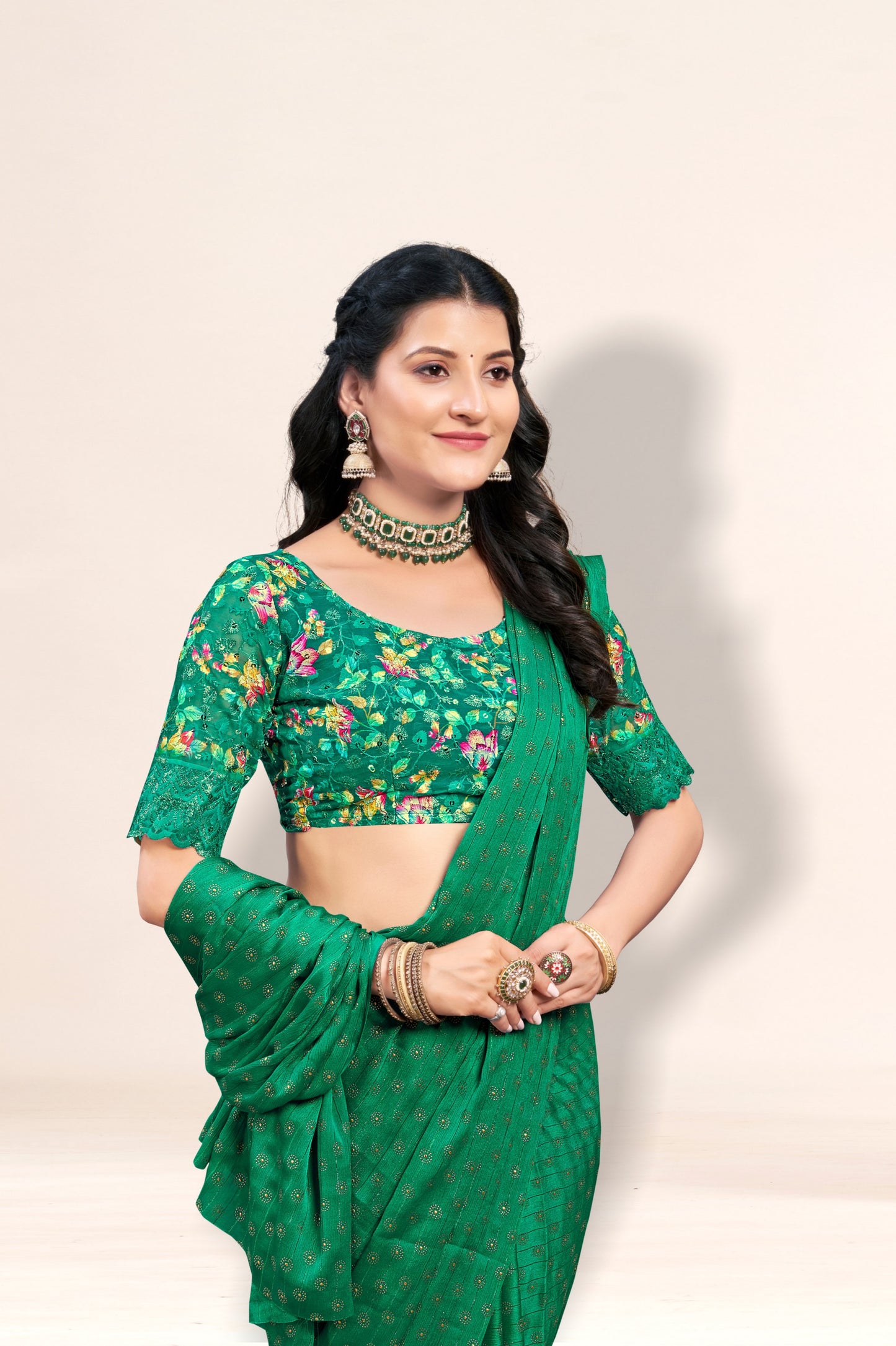 Lado Digital Gold Moss Saree with Digital Printed Blouse and Best Selling Saree Design *